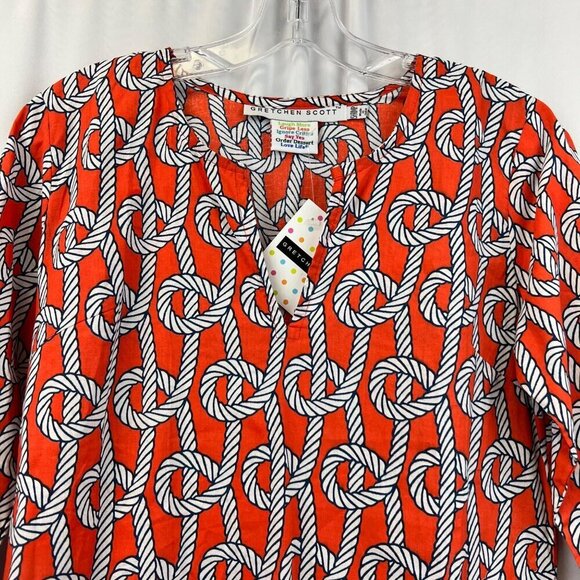 Gretchen Scott Tunic Top 3/4 Sleeve Orange/Multi Print Size Small New - Picture 3 of 9